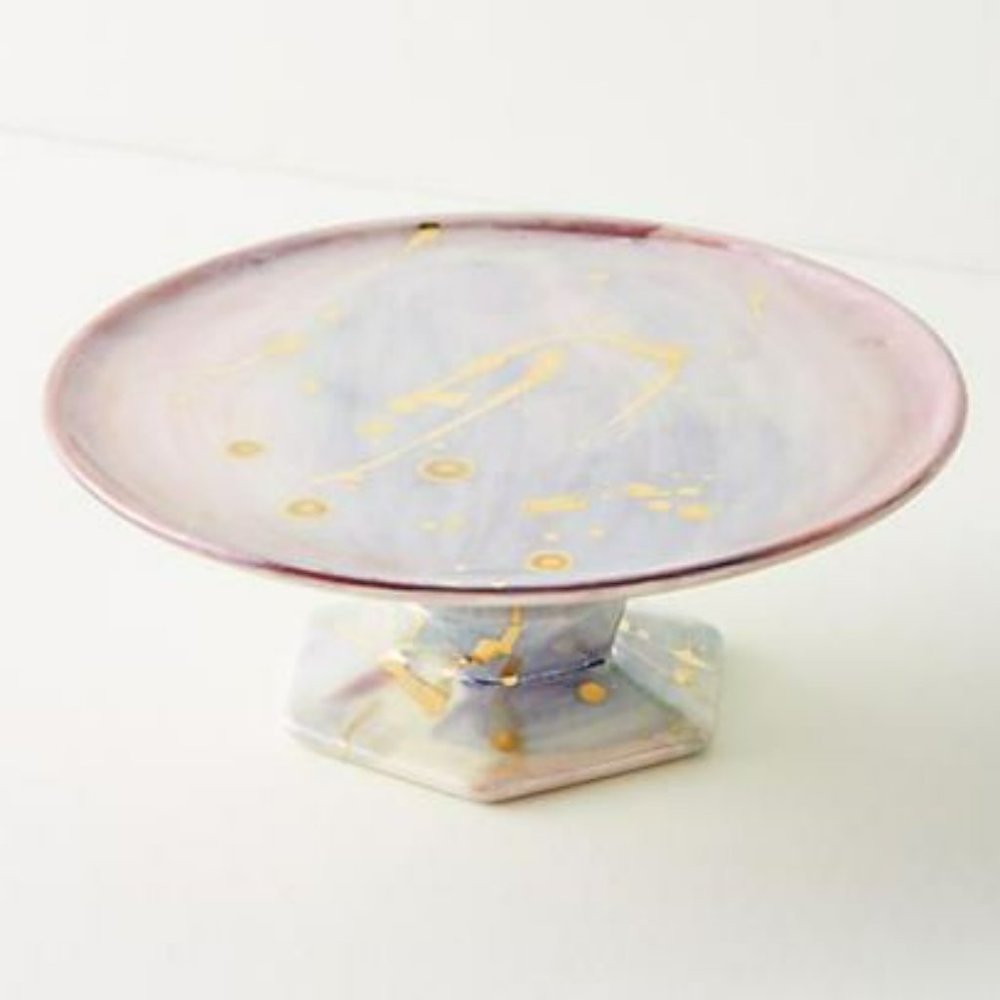 Anthropologie | ceramic "Too Suite" mini cake stand (purple / blue / gold)